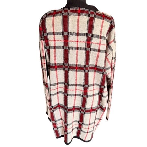 Birch NY Red Black Plaid Open Front Longline Cardigan Sweater – Size L - Picture 4 of 7